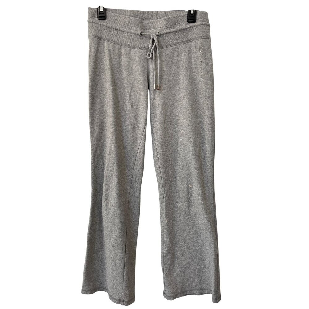 DKNY Jeans Sweatpants Size Small Heather Gray Rhinestone Logo Elastic Waist Cozy